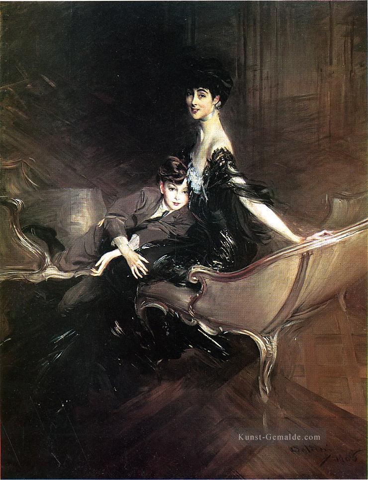 Consuelo Herzogin von Marlborough mit ihrem Sohn Ivor Spencer Churchill genre Giovanni Boldini Ölgemälde